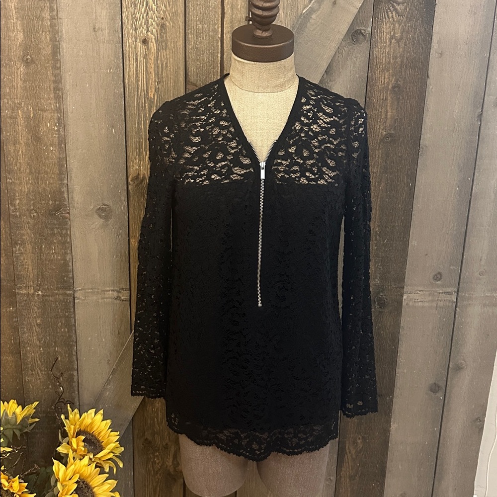 The Kooples Black Lace Sheer Whimsigoth Dark Romantic Blouse Top